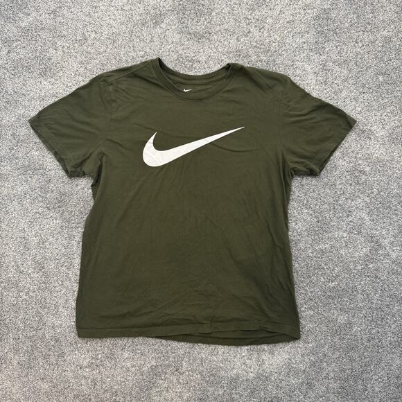 Nike Shirt Mens Large Green Swoosh Logo Athletic Tee Classic Crewneck Cotton - Picture 1 of 6